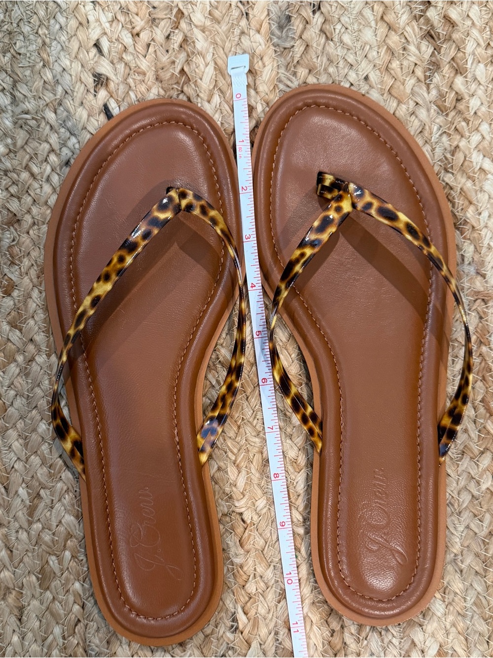 J. Crew tortoise flip flop sandals. Only worn a couple times! Stylish!